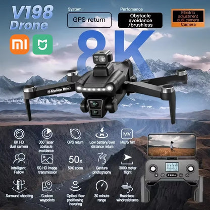 Xiaomi  V198GPS Drone ESC 8K HD Profesional Brushless Laser Obstacle Avoidance Aerial Optical Foldable Quadcopter Dron New