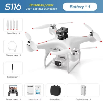 S116 MAX Elf Drone 8K Professional Dual HD Camera Optical Flow Brushless 360° Obstacle Avoidance WIFI FPV RC Dron Toys