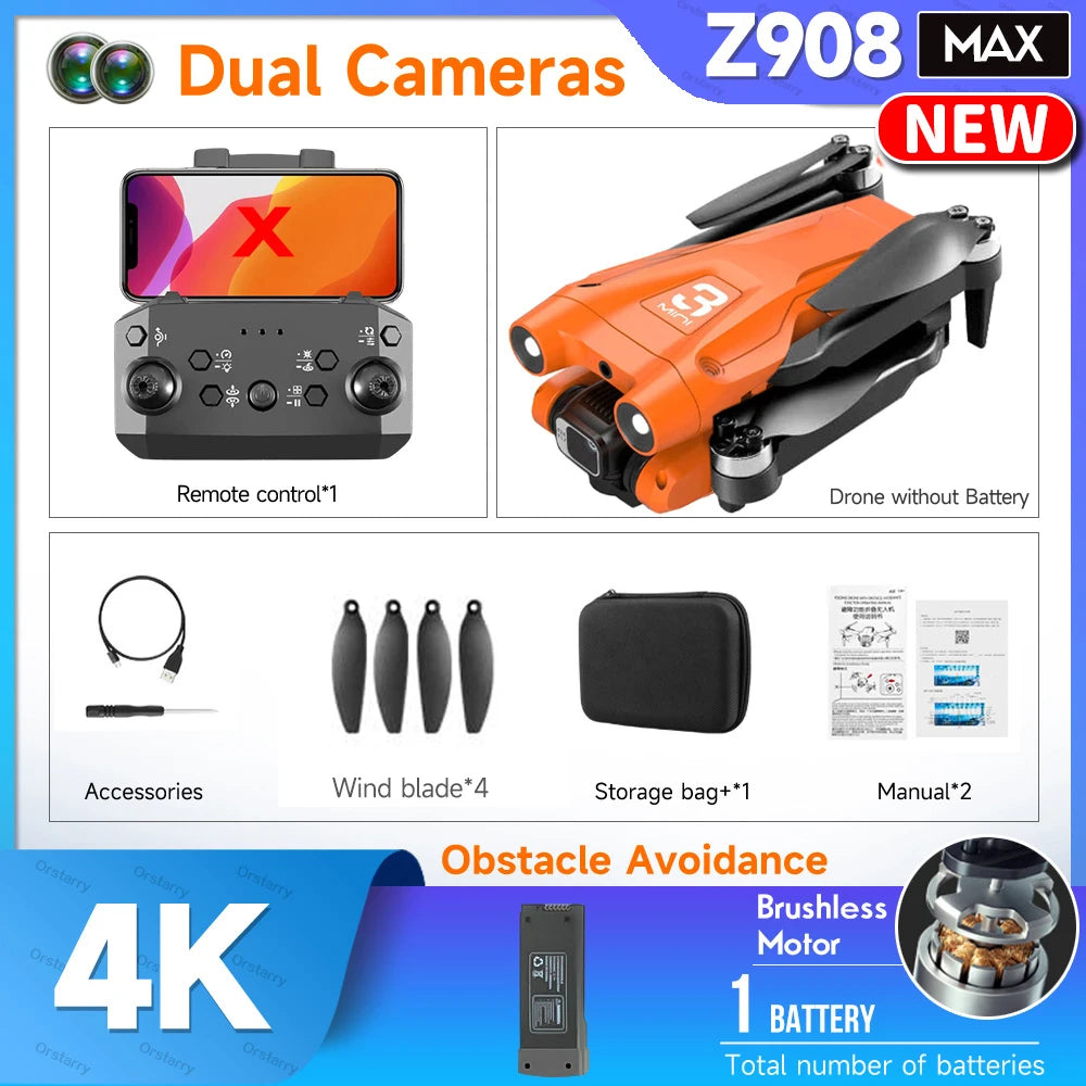 Z908 Pro Drone Professional 4K HD Camera Mini4 Dron Optical Flow Localization Three Sided Obstacle Avoidance Quadcopter Toy Gift