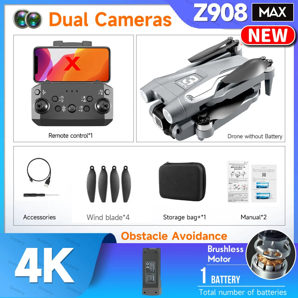 Z908 Pro Drone Professional 4K HD Camera Mini4 Dron Optical Flow Localization Three Sided Obstacle Avoidance Quadcopter Toy Gift