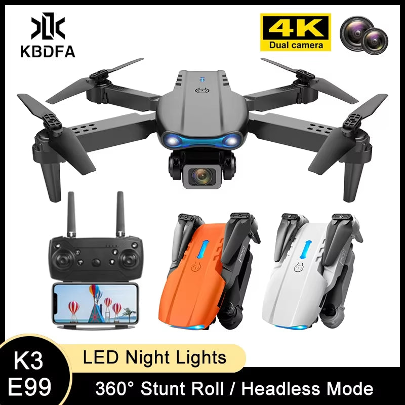 KBDFA K3 E99 Pro Quadcopter Professional Drone with Obstacle Avoidance 4K Dual Camera RC Helicopter Remote Control Toy