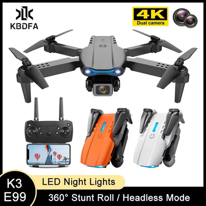 KBDFA K3 E99 Pro Quadcopter Professional Drone with Obstacle Avoidance 4K Dual Camera RC Helicopter Remote Control Toy