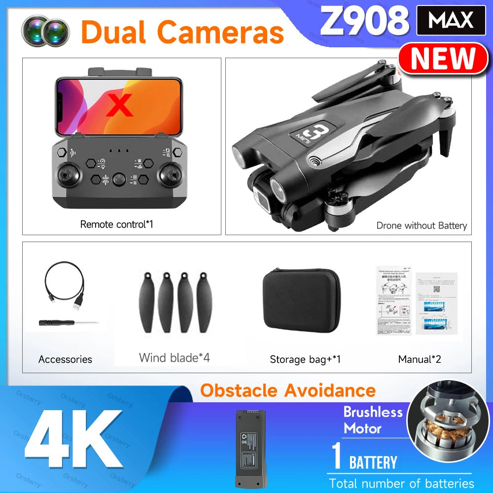 Z908 Pro Drone Professional 4K HD Camera Mini4 Dron Optical Flow Localization Three Sided Obstacle Avoidance Quadcopter Toy Gift
