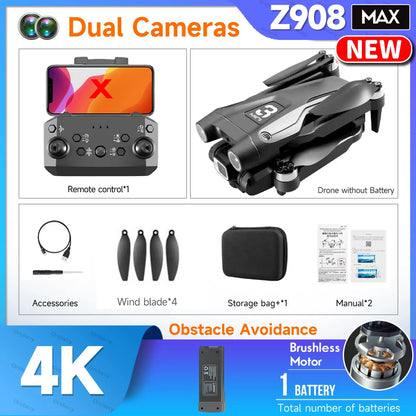 Z908 Pro Drone Professional 4K HD Camera Mini4 Dron Optical Flow Localization Three Sided Obstacle Avoidance Quadcopter Toy Gift