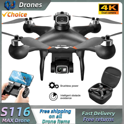 S116 MAX Elf Drone 8K Professional Dual HD Camera Optical Flow Brushless 360° Obstacle Avoidance WIFI FPV RC Dron Toys