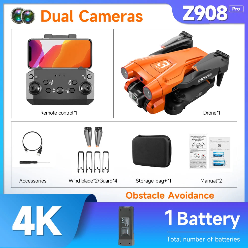 Z908 Pro Drone Professional 4K HD Camera Mini4 Dron Optical Flow Localization Three Sided Obstacle Avoidance Quadcopter Toy Gift